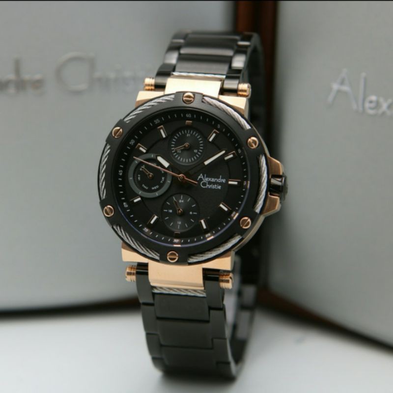 ALEXANDRE CHRISTIE AC6561 BLACK ROSEGOLD WANITA.ORIGINAL GARANSI RESMI 1TAHUN