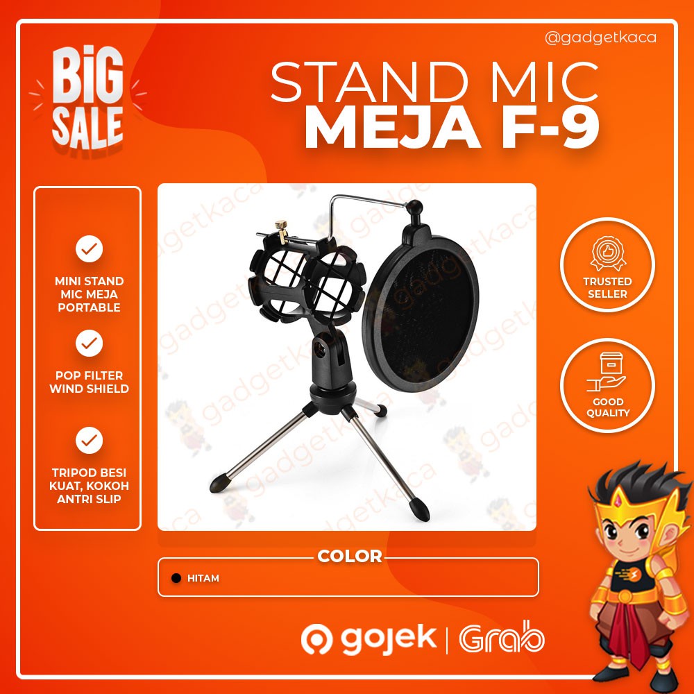 Mini Tripod Stand Mic Meja F9 / F-9 Mikrofon Microphone Full Set Pop Filter BM800 BM8000