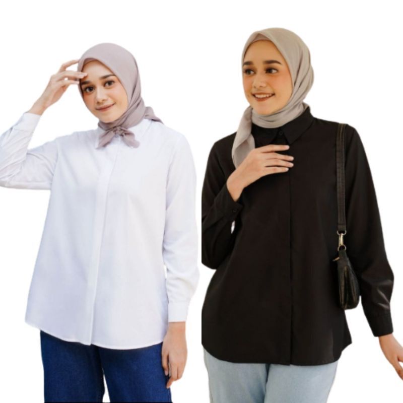 Kemeja Hitam Wanita Lengan Panjang Kemeja Polos Wanita Kemeja Toyobo Wanita Lengan Panjang