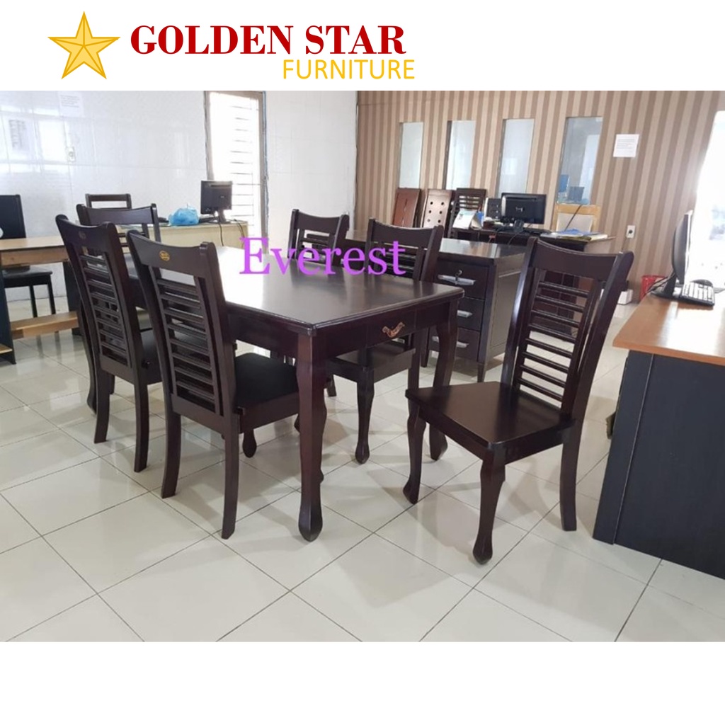 Meja Makan Kayu LK LB Minimalis 6 kursi Dinning Table Everest