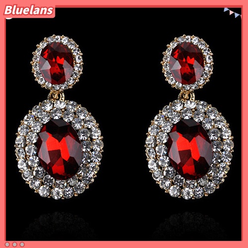 Bluelans Women Vintage Luxury Geometric Oval Rhinestone Pendant Dangle Drop Earrings