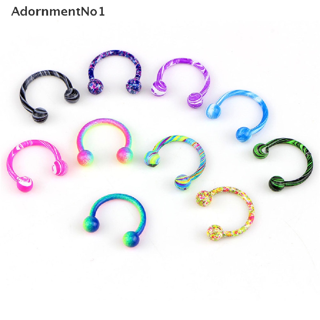 [AdornmentNo1] 10PCS Stainless Steel Horseshoe Bar Lip Nose Septum Ear Ring Stud Piercing Ball [new]