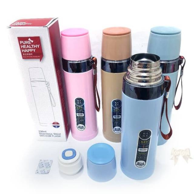 Termos 750ml pure healthy hsppy/ botol steel vacum/ termos air panas 750mil