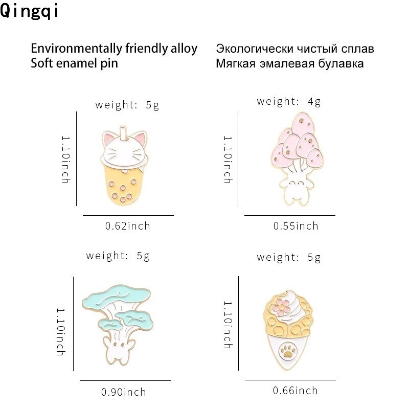 Bros Pin Enamel Desain Kartun Makanan Jamur Es Krim Boba Tea Cat Paw Untuk Anak Perempuan