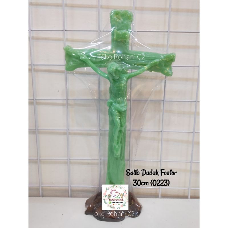 Salib Duduk SMR Fosfor 30cm - Salib Duduk Rohani