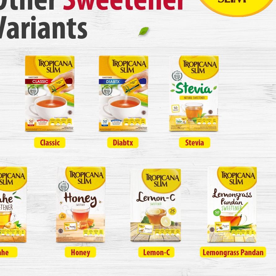 

Special Twin Pack - Tropicana Slim Sweetener Stevia 50 sachet - Pemanis Alami untuk Batasi Gula 팝