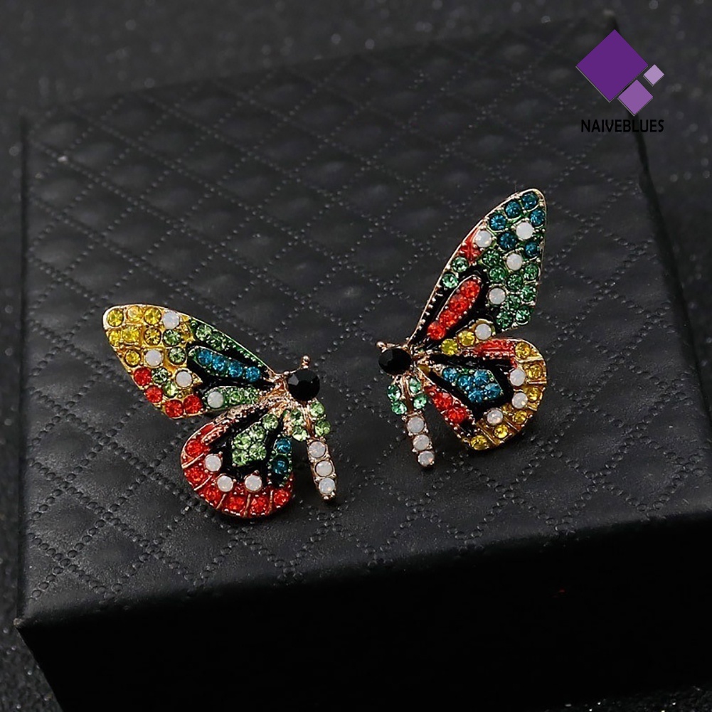 Anting Bentuk Kupu-Kupu Aksen Berlian Imitasi Warna-Warni Untuk Wanita