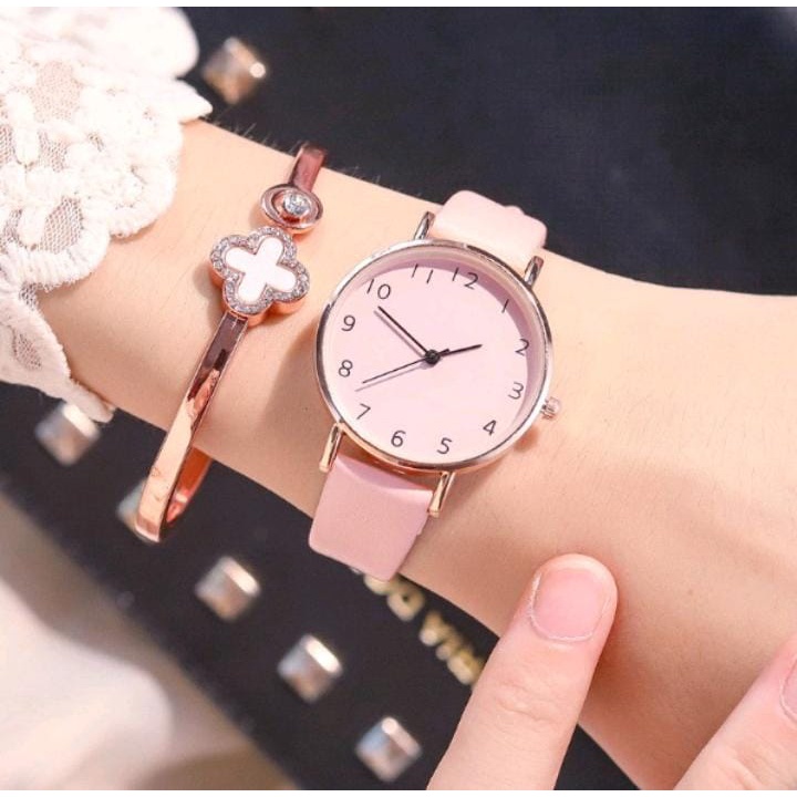 Jam Tangan Gaya Korea Strap PU Leather Polos (002PU)