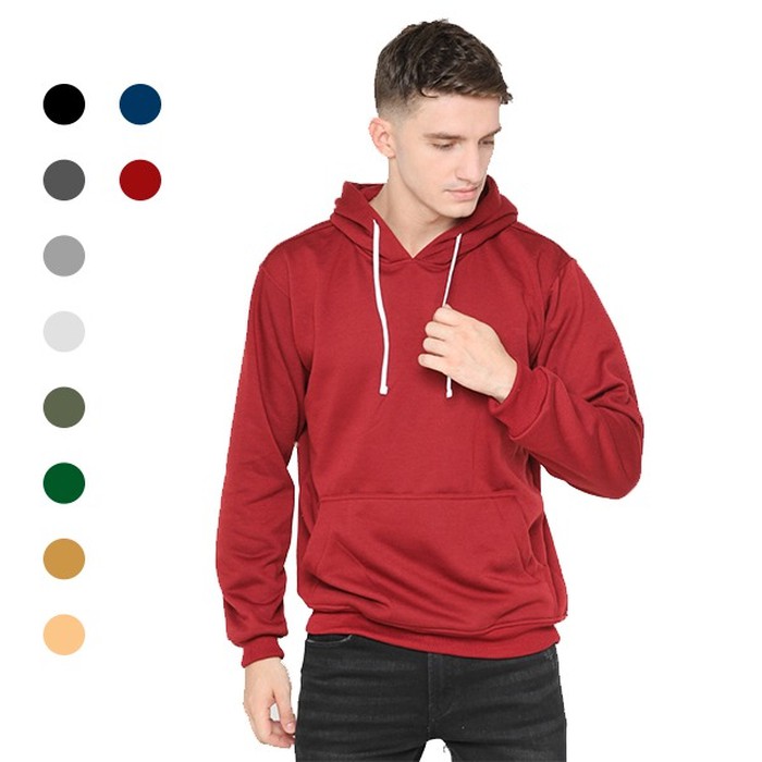 Original  - Jaket Pria H&M Jaket Hoodie Cowok Hnm Motif VI373 ku Jumper Basic Polos - Maroon, L