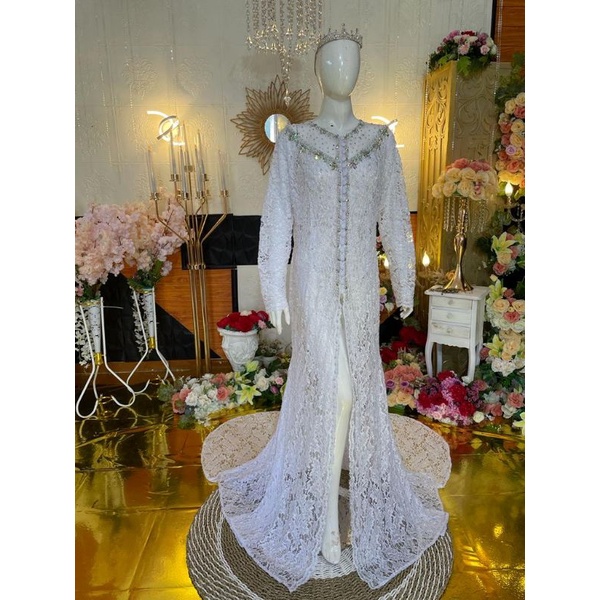 GAUN WEDING DRESS BELAH EKOR LANSUNG /GAUN MODREN BERPAYET// BAJU AKAD PENGANTIN MODERN