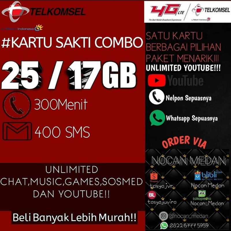 200 pcs kartu Unlimited youtube nelfon dan sms TELKOMSEL (AS/Loop)