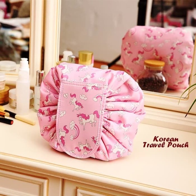 Tas kosmetik model serut korean travel pouch tahan air