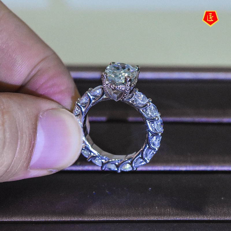 [Ready Stock]Full Diamond Moissanite Ring Simple Personality