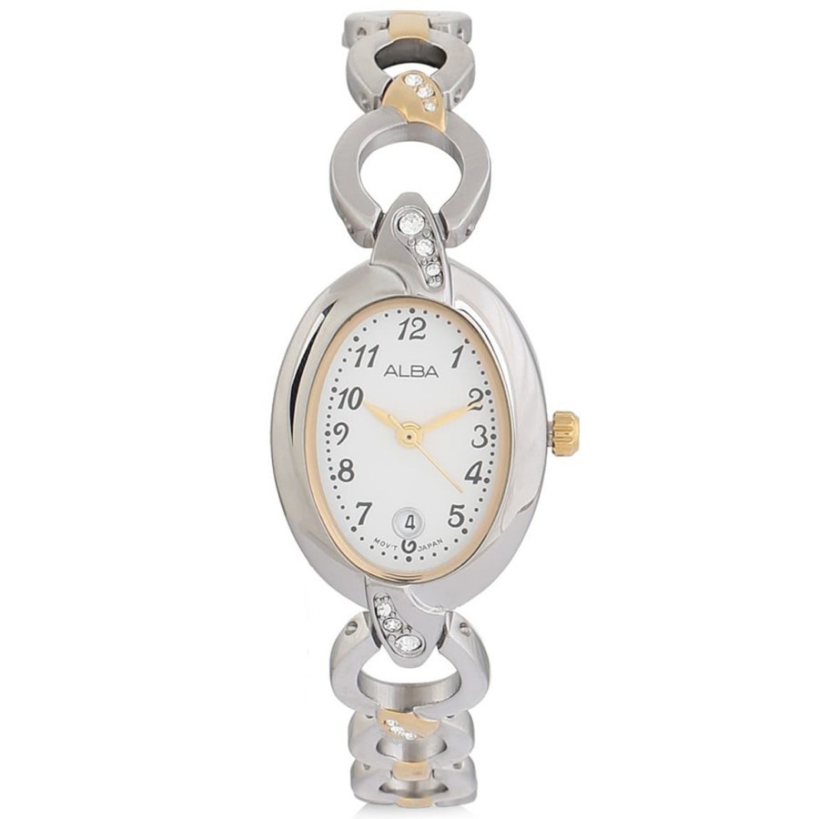 Jam Tangan Wanita Alba Quartz Stainless Steel Silver Gold AH7843 / jam tangan anti air wanita