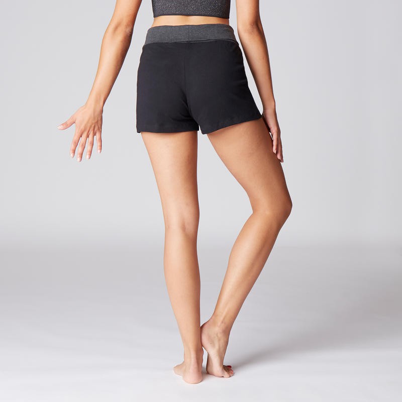 Decathlon Domyos Celana Pendek Yoga Wanita Hitam Abu-Abu - 8549962