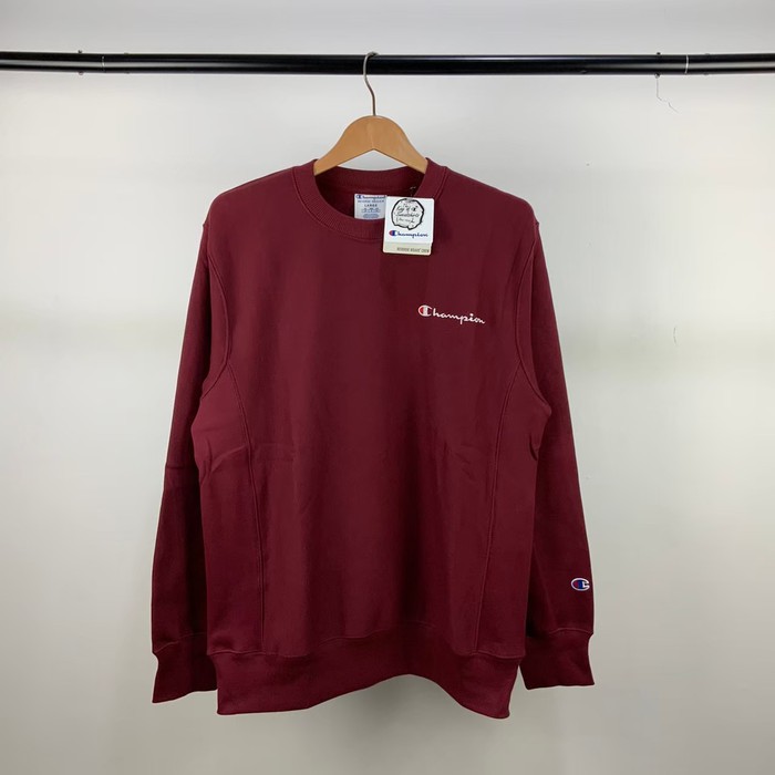 CHAMPION SMALL SCRIPT REVERSE WEAVE CREWNECK MAROON
