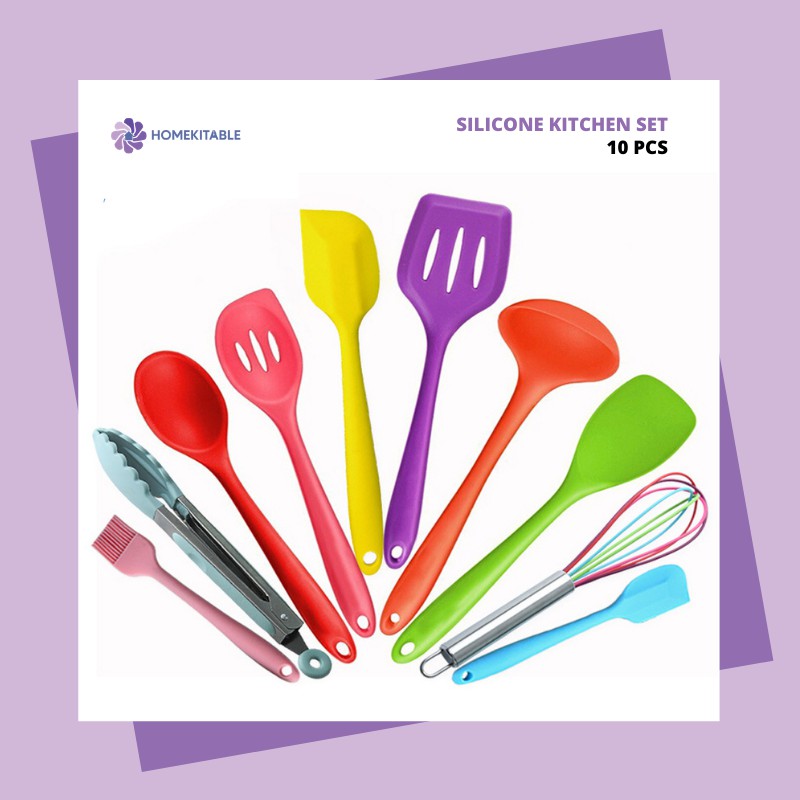 Homekitable Spatula Sutil 10 Pcs Silicone Stainless-1