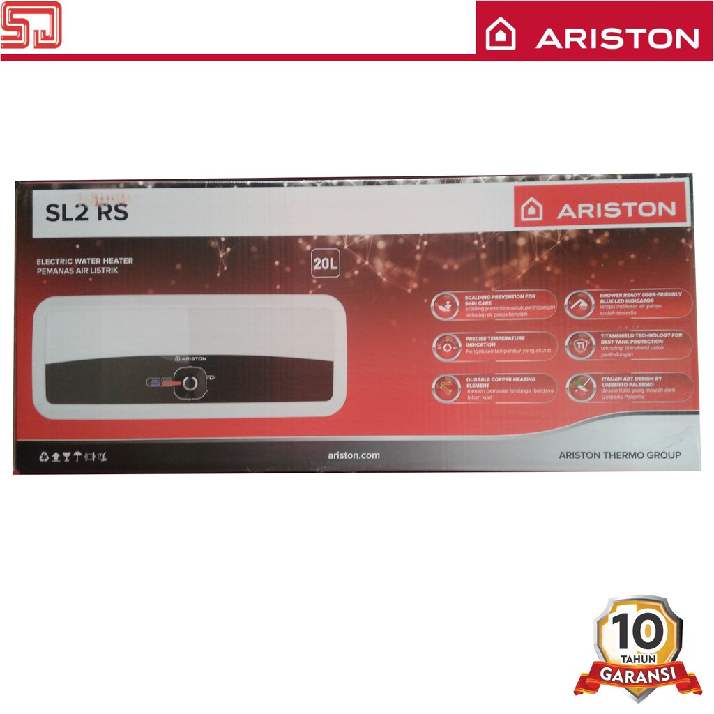 Ariston Andris Slim 2 SL2 RS 20 liter Listrik 200w Water Heater Low Watt Kecil Pemanas Air Mandi