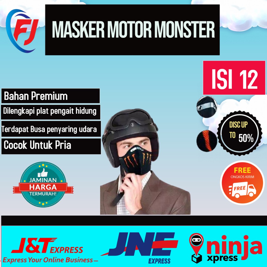 [Isi 12 ] Masker Motor Mulut Cowo Cowok Pria Dewasa Anti Polusi aksesoris Motor Murah Monster