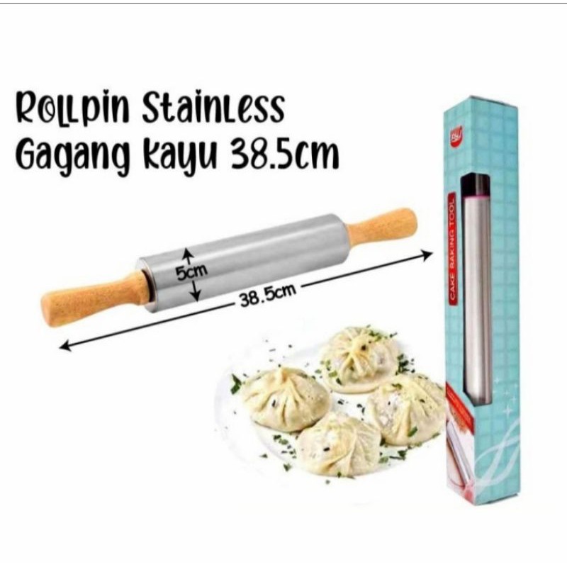 Rollpin Stainless gagang kayu 38,5 cm