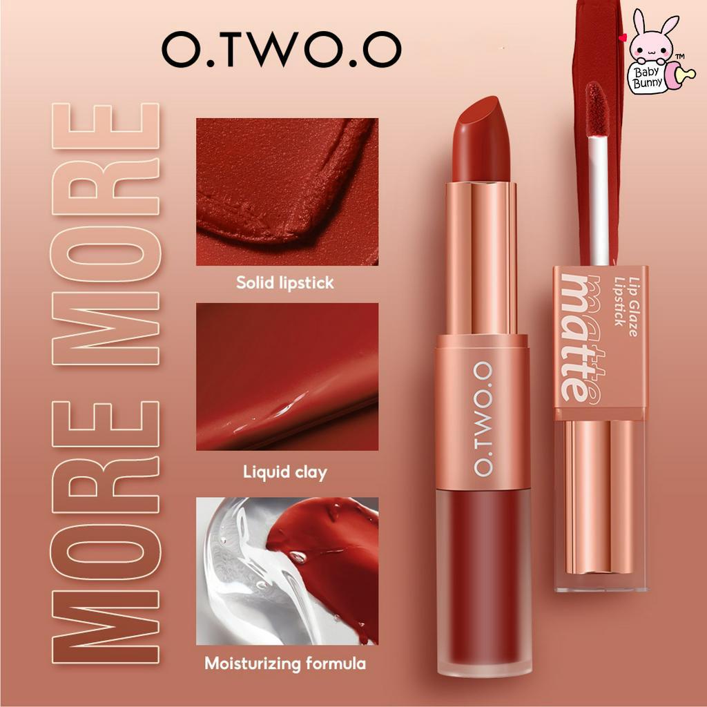 ❤ BELIA ❤ O.TWO.O 2in1 Splendid Matte Double-ended Lip Glaze and Lipstick | Lipstick Intense Color Dual-Stick 2 In 1 Liquid Matte Misty Velvet Lip Tint High Pigment Lasting Non-cracking