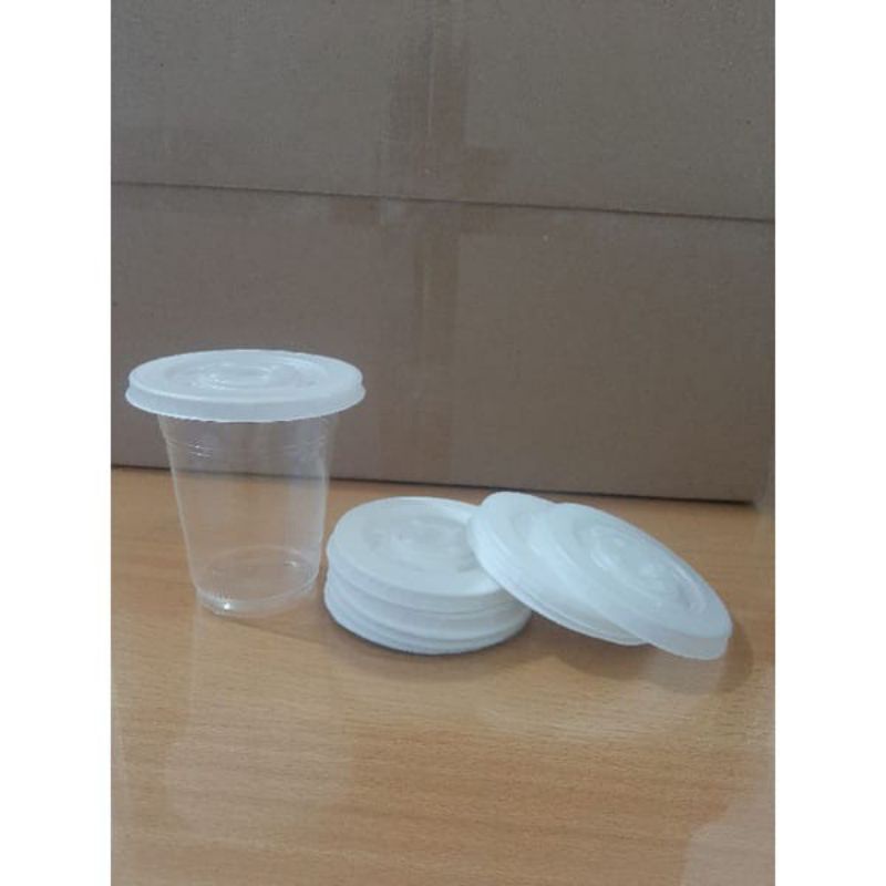 Gelas Plastik Pop Ice + tutup datar uk 10,12,14,16 OZ