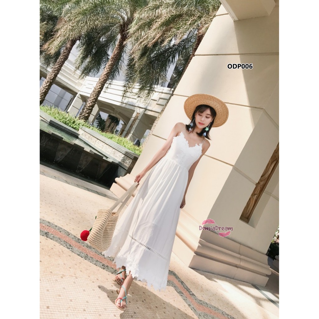 Long Dress Pantai Premium Warna Putih Model Silang