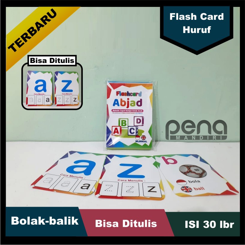 Flashcard Alfabet Huruf ABC - Flash Card Kartu Pintar Belajar Balita Anak ABC Bolak-Balik