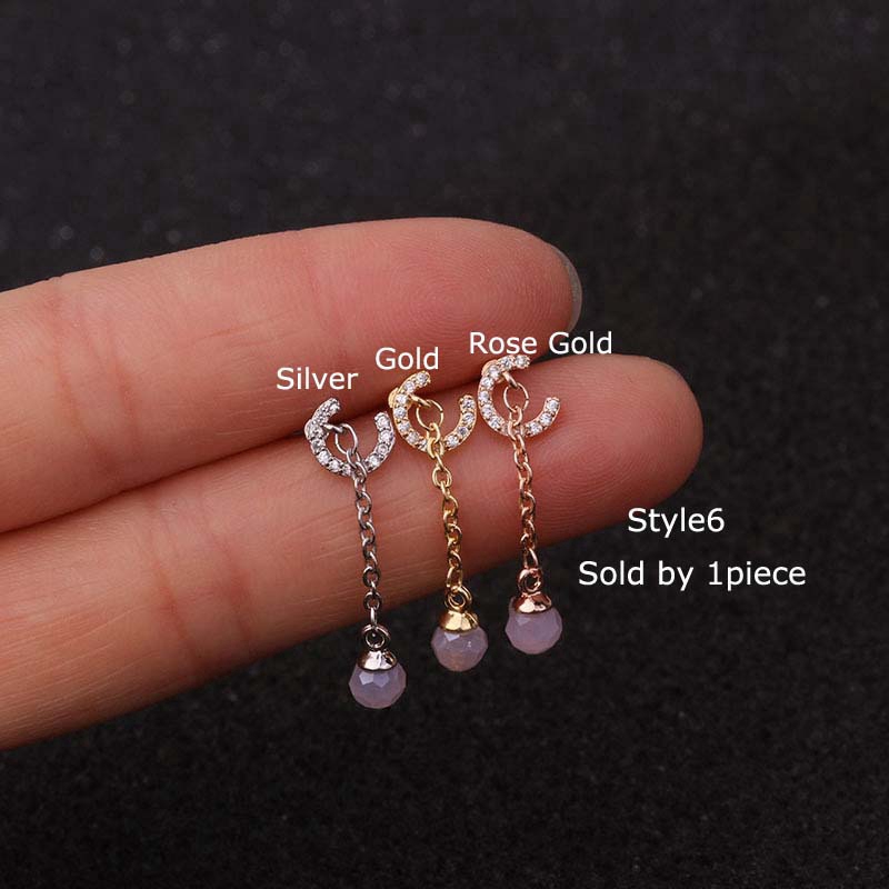 1piece Grape Moon Shape Cartilage Tragus Piercing Daith Pinna Helix Earrings 20G