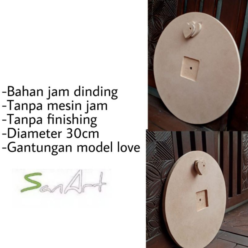 bahan jam dinding mdf bulat dm 30cm tebal 8mm gantungan love