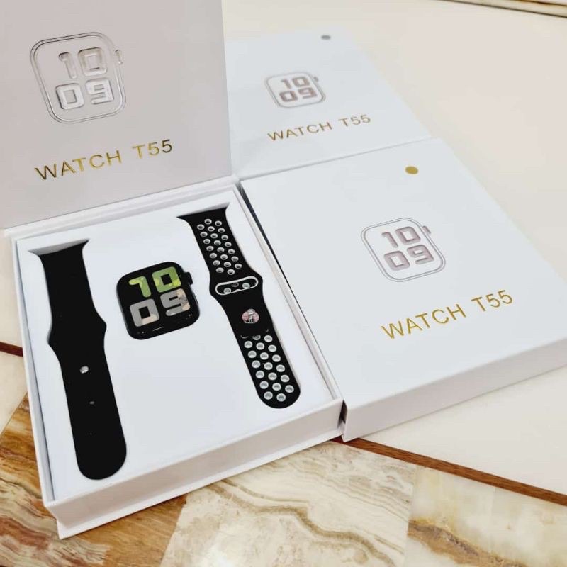 ✅GARANSI UANG KEMBALI✅Jam tangan SMARTWATCH T55 double strap bisa telfon dan ganti walpaper-T55 HITAM ABU