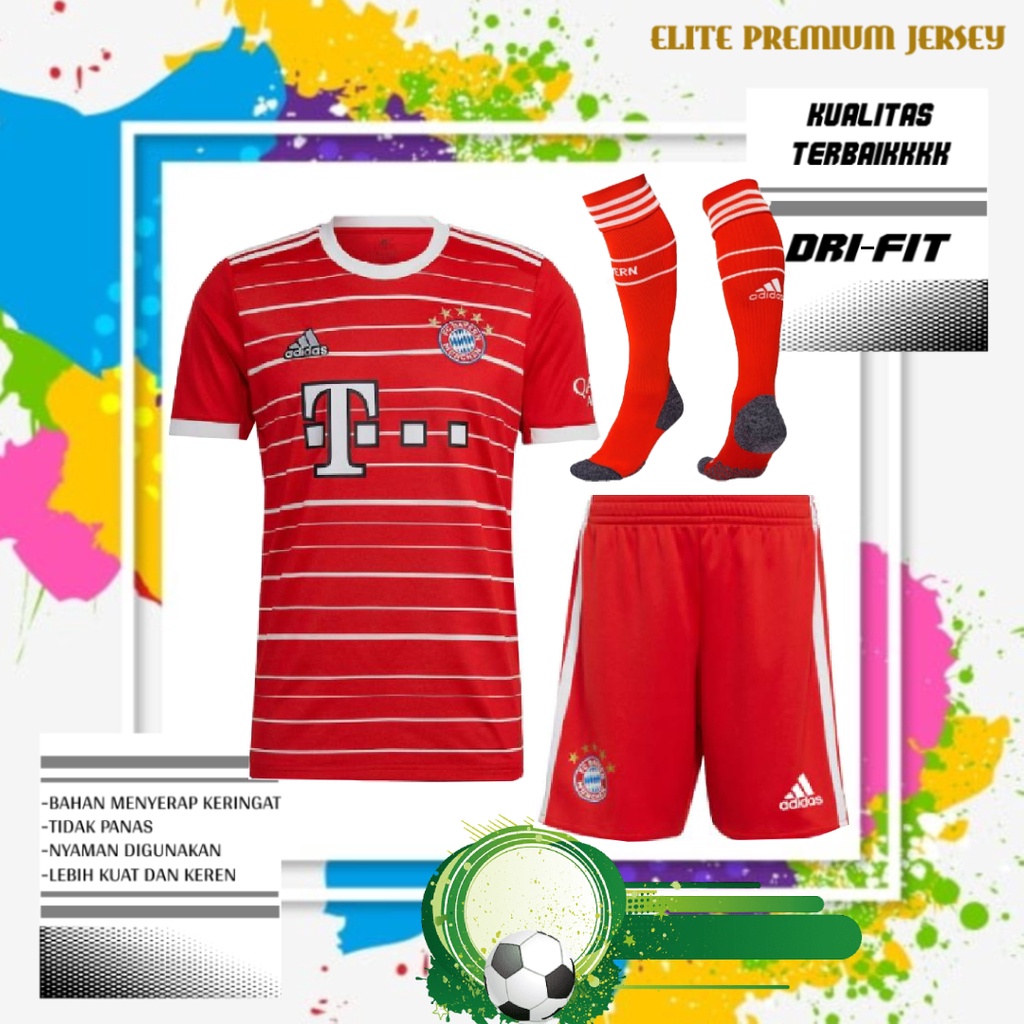 FULL SET JERSEY, CELANA & KAOS KAKI SEPAK BOLA BAYERN MUNCHEN HOME 2022/2023 GRADE ORI KUALITAS TERB