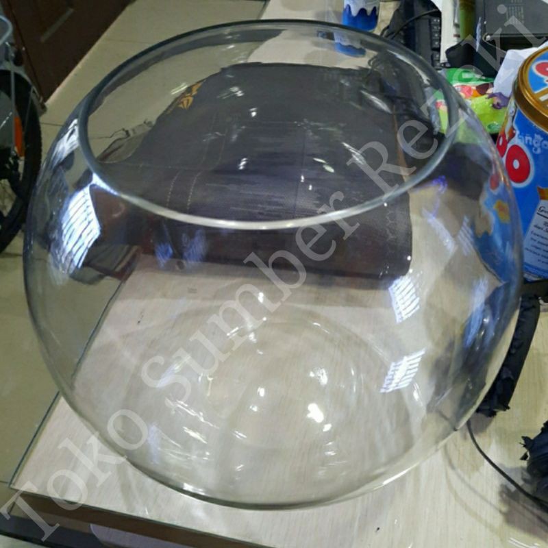 Aquarium Bulat Kaca Beling 30 CM Tangki Bening Tank Vas Lingkaran Ori