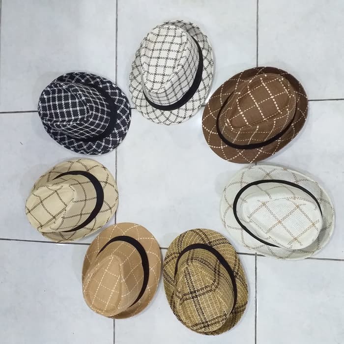 Topi Fedora Panama Anyam Corak Warna /Topi Floppy Pantai Hat Dewasa KEREN**