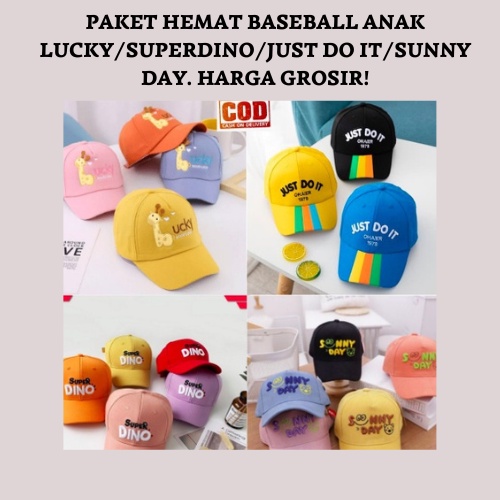 PAKET HEMAT KHUSUS RESELLER BASEBALL ANAK JUST DO IT/ SUNNY DAY/ LUCKY GIRAFFE/ SUPERDINO HARGA GROSIR PER KODI