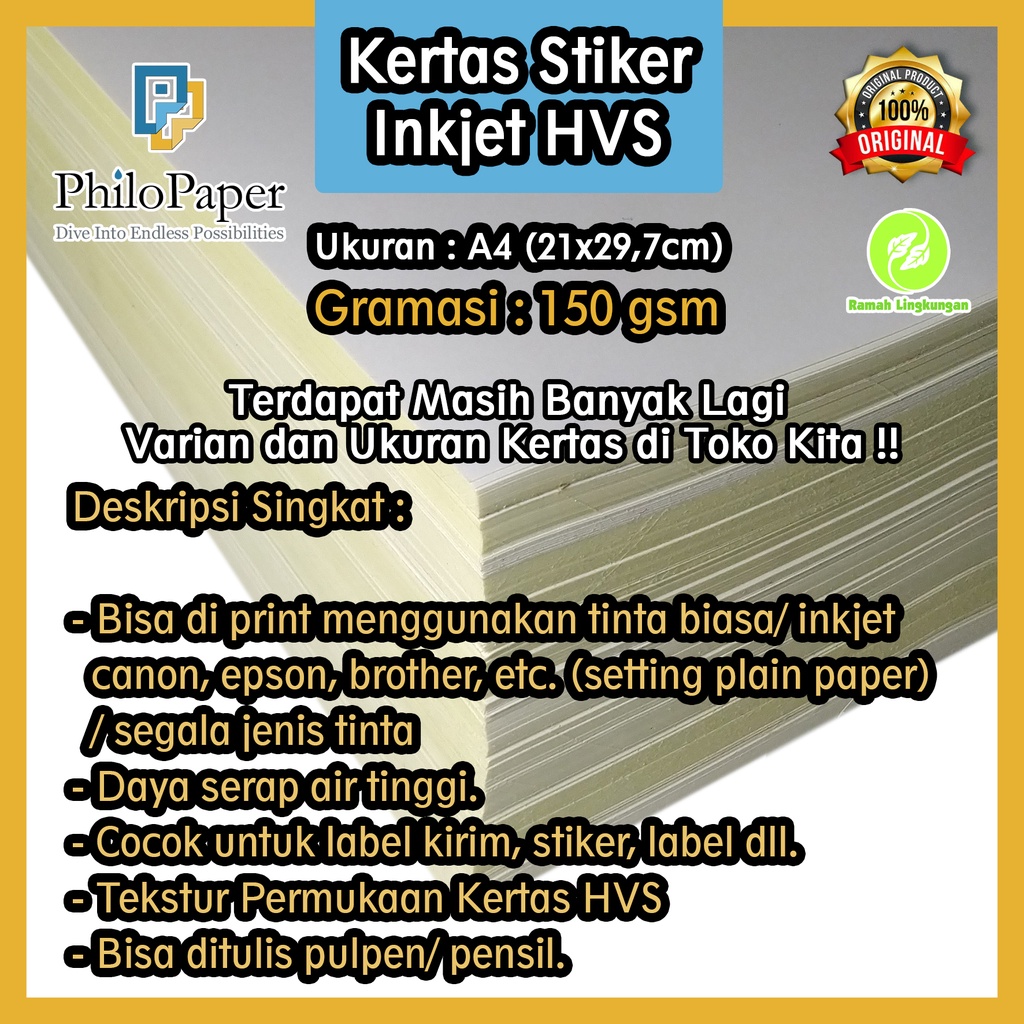 

Kertas Sticker Inkjet HVS 150 Gsm A4