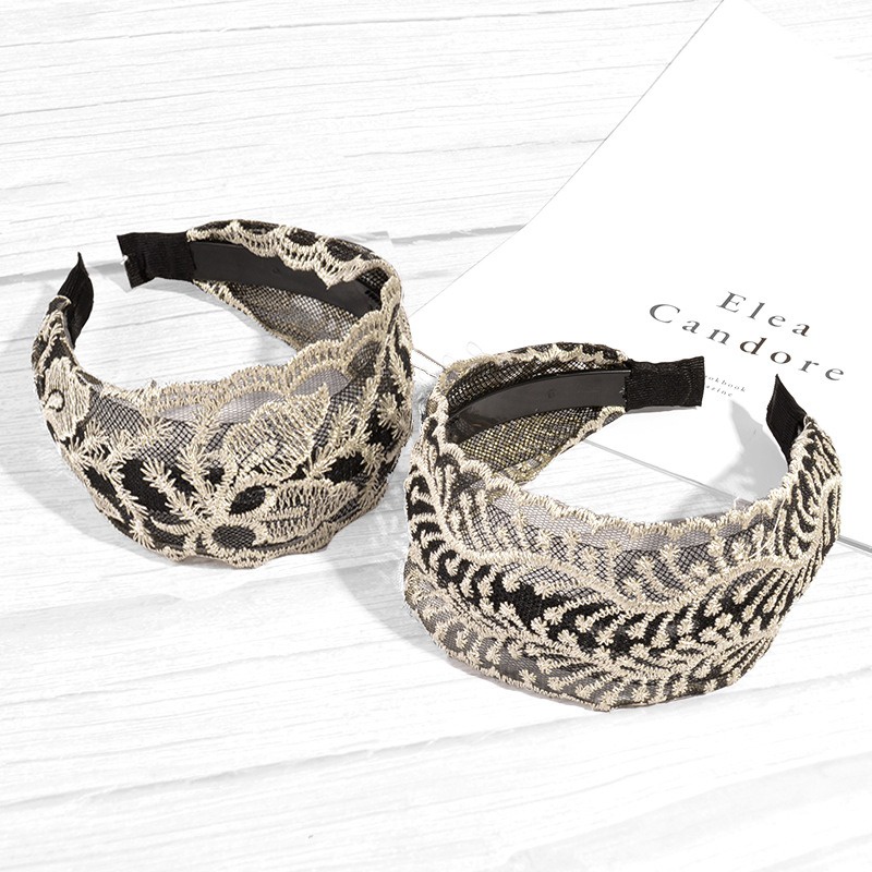 Bando Bandana Korea Lebar 7cm Rambut Wanita Dewasa Bahan Brokat Lucu Unik Fashion