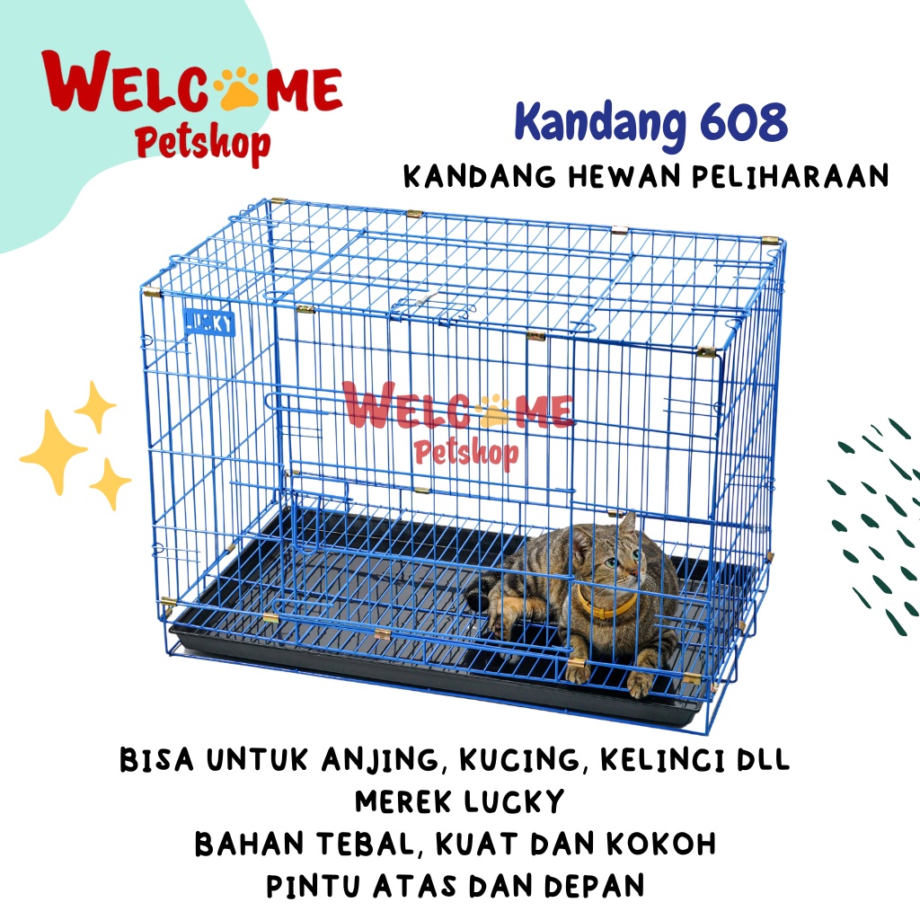 Kandang 608 Besi Lucky 60x50x42CM Anjing Kucing Kelinci Lipat 60cm