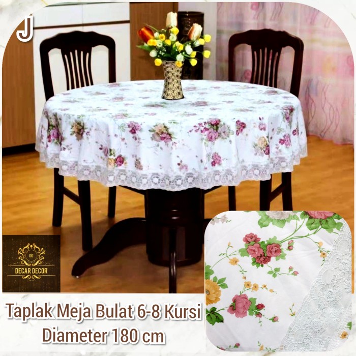 Taplak Meja Makan - Taplak Meja Makan Pvc Bulat Renda Anti Air 8 Kursi