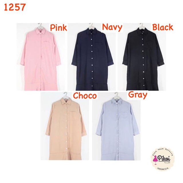 Gamis kemeja / kemeja gamis murah / gamis hitam polos / gamis kancing hidup / gamis busui murah 1257