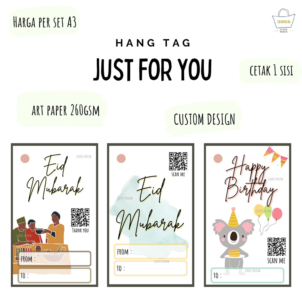 

1 Set Hang Tag/ Hang Tag Eid Mubarak / Birthday - Bisa Custom Desain / Label Produk