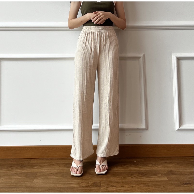 Shea pants/celana kulot knit/celana santai/longpants/kulot wanita/kulot high waist/celana wanita/kulot knit/ celana panjang-Cream