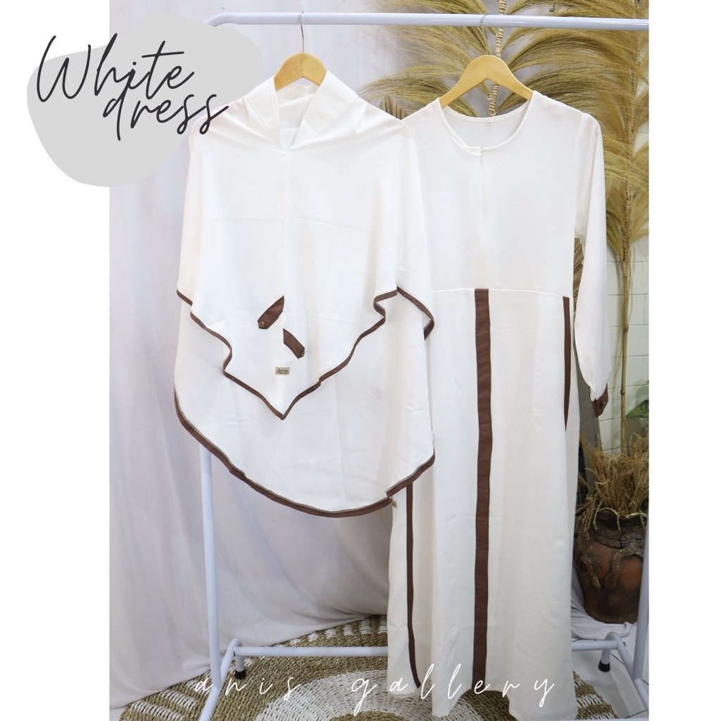 Gamis Dan Hijab Muslimah Dewasa Warna Putih Ukuran Jumbo Bahan Sakilah Halus