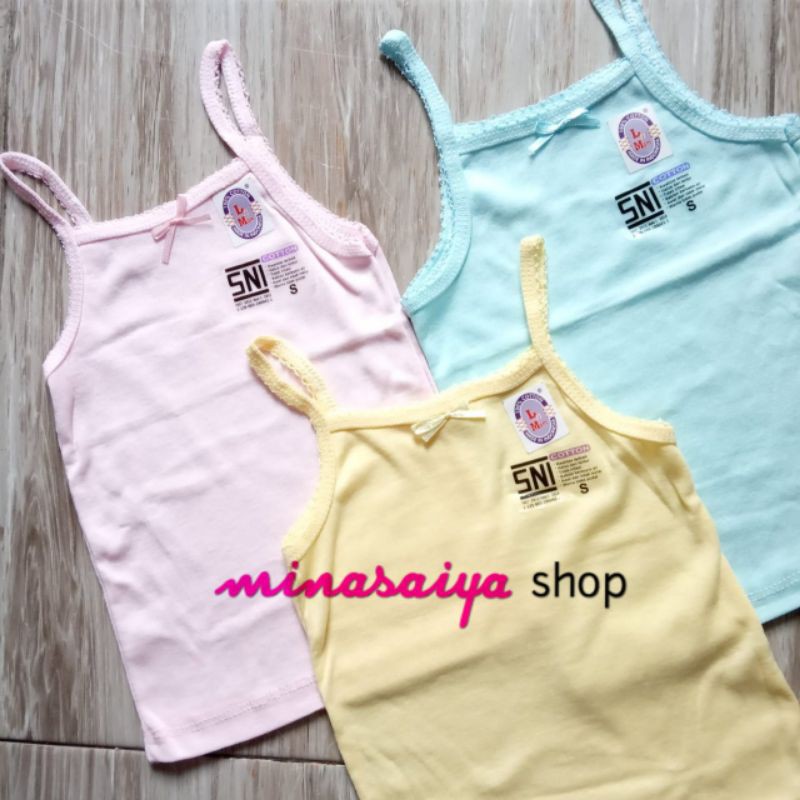 LOVE N MOM 3 pcs dan 6 pcs Kaos Dalam Bayi dan Anak Perempuan SNI Singlet Tali Tanktop Warna Uk. S - L5