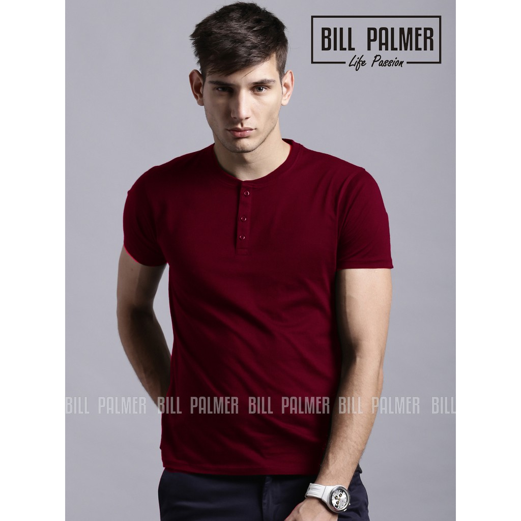 Baju Kaos  Pria Henley Oblong  MAROON  by Bill Palmer 