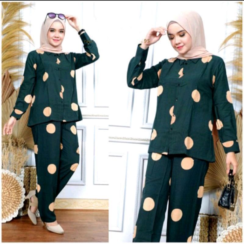 Setelan  Wanita motif polkadot // One Set Polkadot // Set Wanita //Tie Dye // Setelan Rayon.