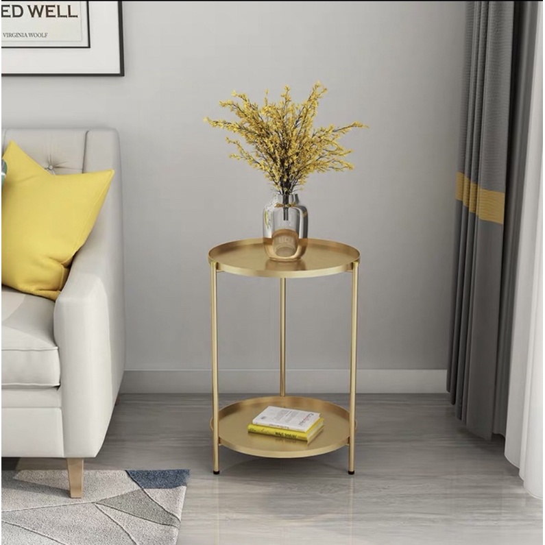 Double Gold Tray Meja Corner / Meja NORDIC GLADOM / Meja Kuning - Coffee Table