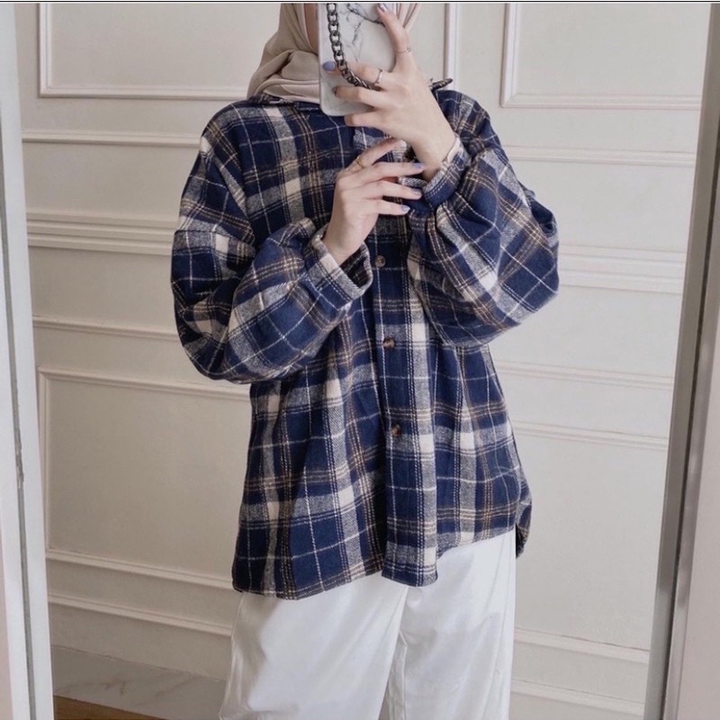 Kimberly Flanel Shirt / Kemeja Flanel / Kemeja Flanel Oversize-Navy Ld 130