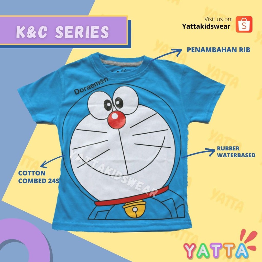YATTA BAJU ANAK LAKI LAKI / KAOS ANAK LAKI LAKI LENGAN PENDEK DORAEMN BIRU 1 - 10 TAHUN COD