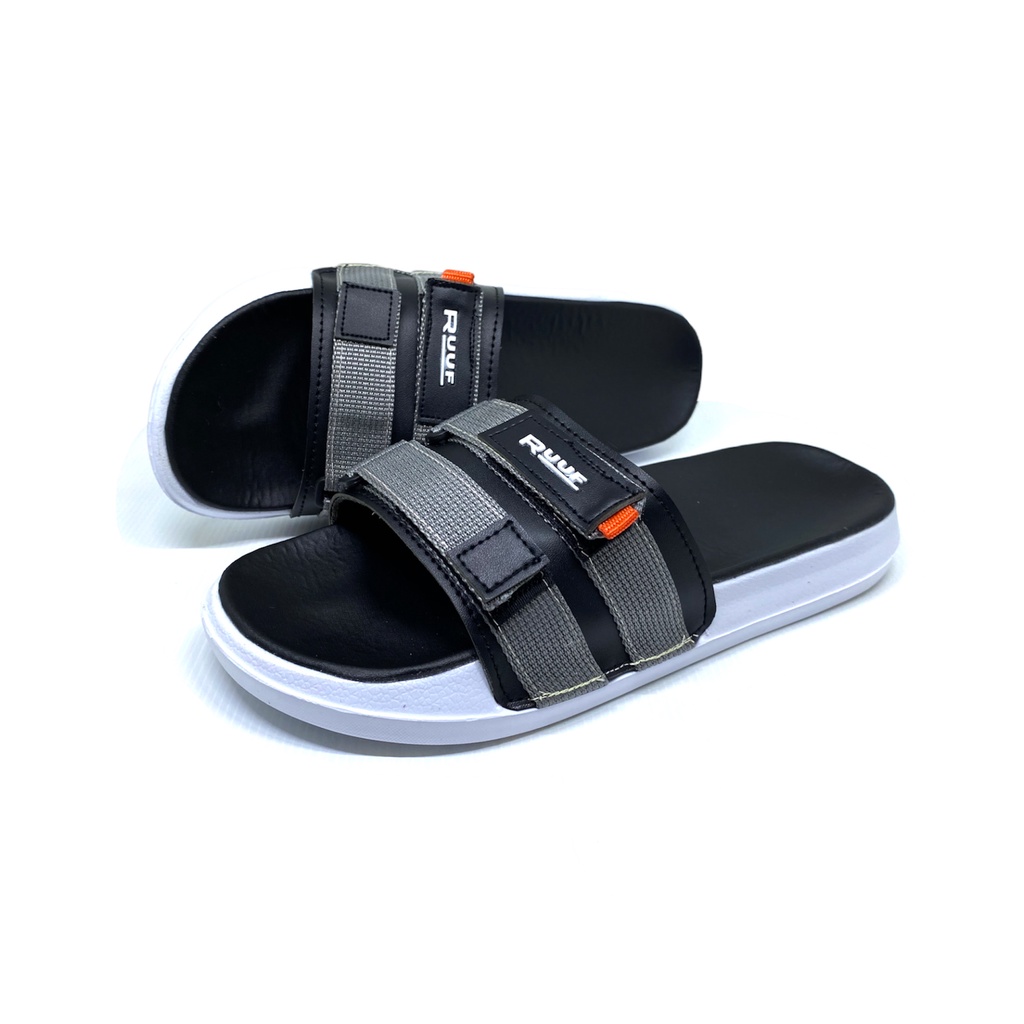 Ruuf - 0208 SS Slide Sandal Pria - Black/Grey